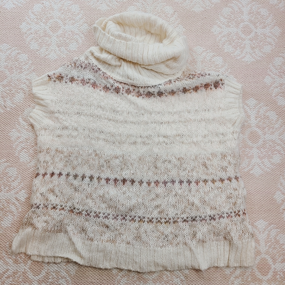 Free People Cream and Brown Cowl Neck Sweater